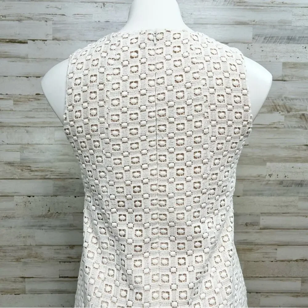 Tibi Sonoran Sleeveless Eyelet Shift Dress Size 0 Ivory Overlay Neutral Cotton - Picture 10 of 15